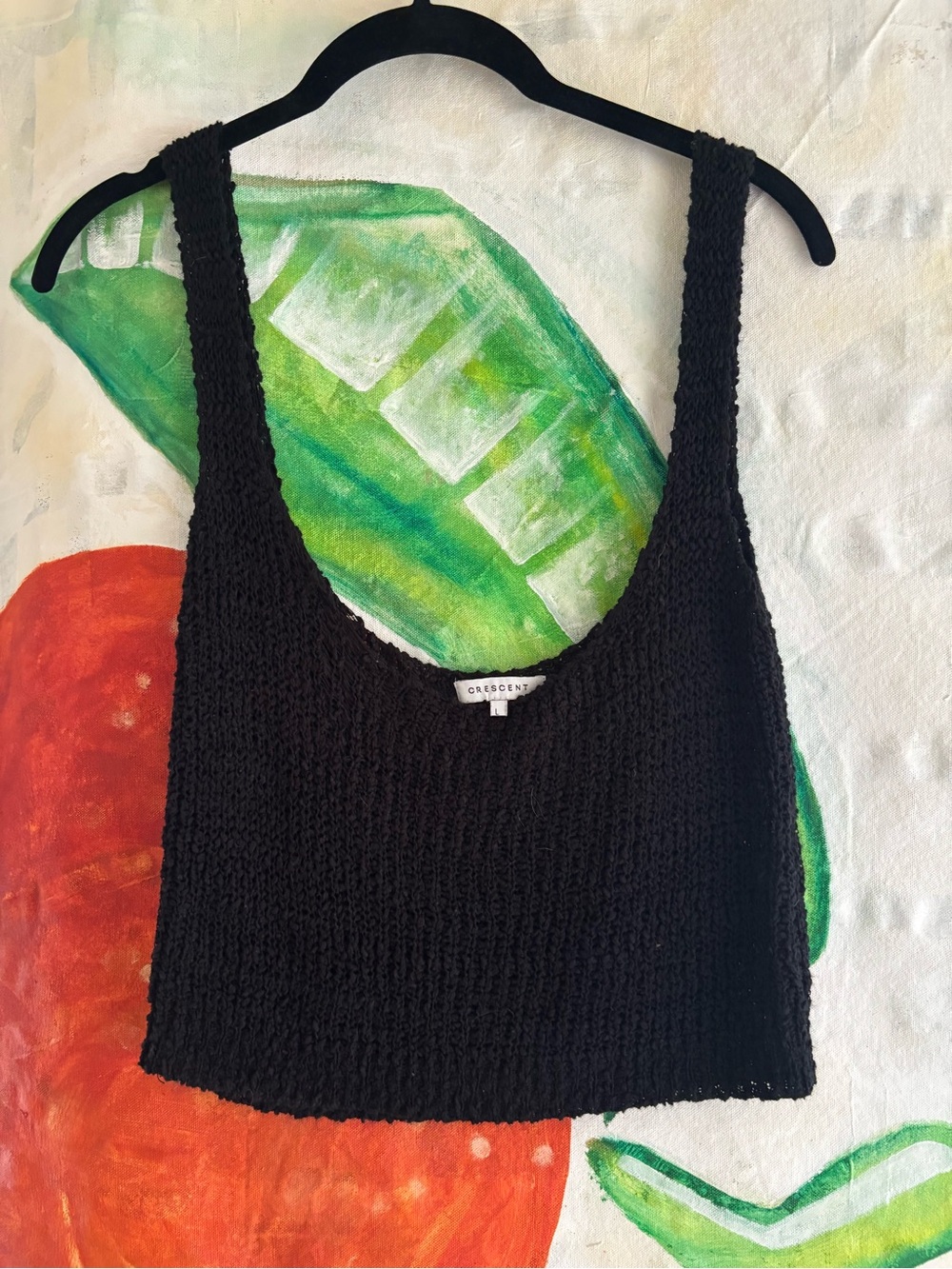 Crescent Black Textured Knit Cropped Tank